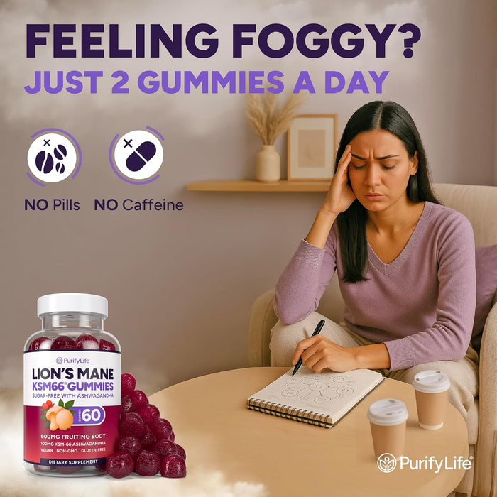 Sugar-Free Lions Mane Gummies for Adults (600mg) Clarity, Focus, Memory & Mood