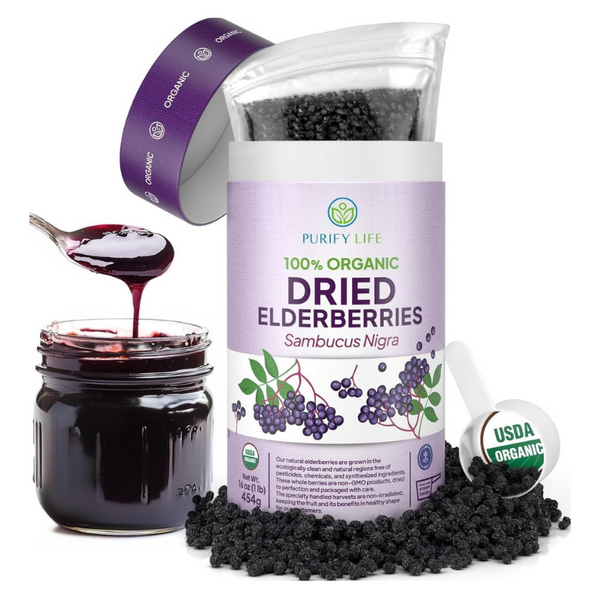 USDA Organic Dried Elderberries with Food-Grade BPA-Free Scoop (Safest Packaging -1lb)