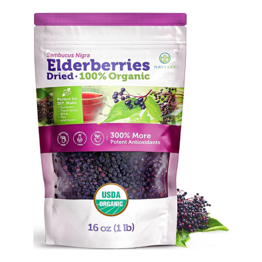 USDA Certified Organic Dried Elderberries - Bulk - 1 lb - Natural Ingredients