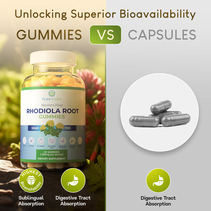 Sugar-Free Rhodiola Rosea Gummies (1500mg/Serving) Adaptogenic Rhodiola Rosea Supplement