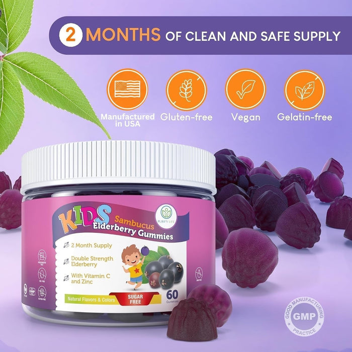 Sugar-Free Kids Elderberry Gummies with Vitamin C & Zinc for Immune Support