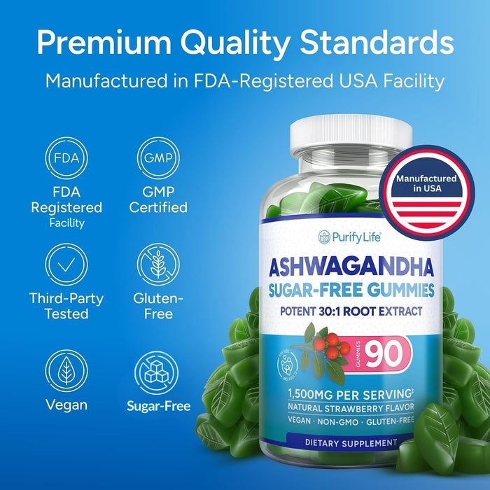 Sugar-Free Ashwagandha Gummies for Stress, Sleep & Mood Support, 90ct
