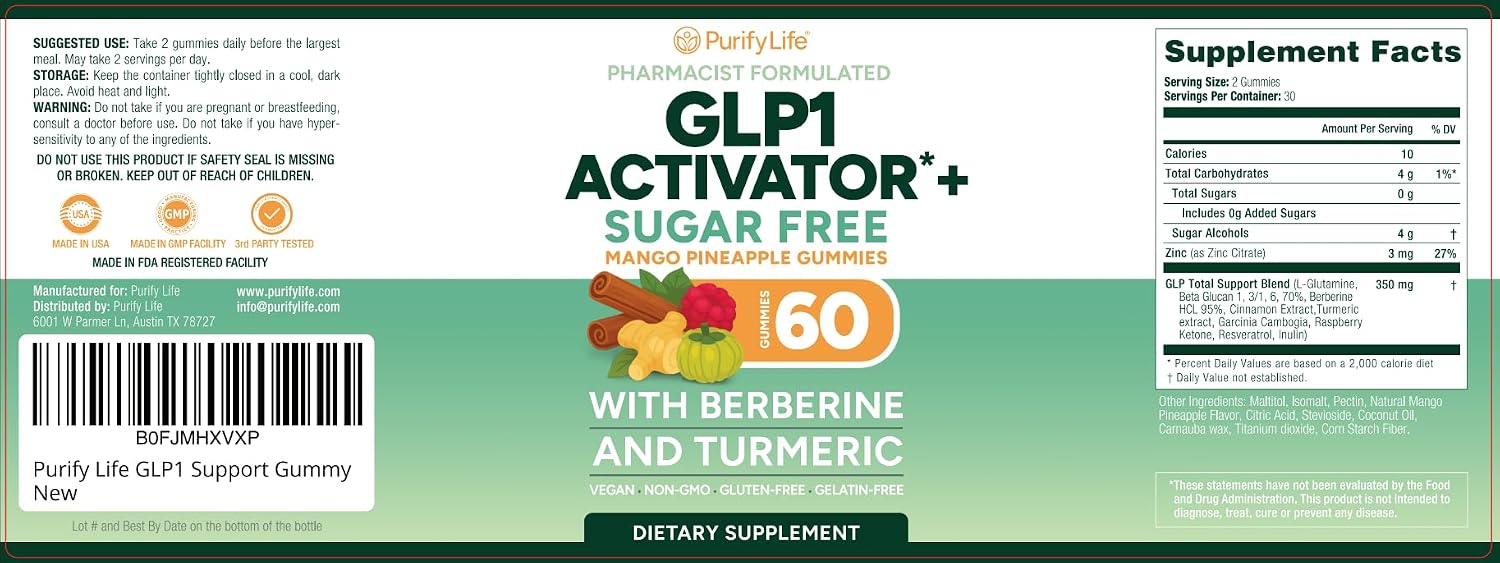 Sugar-Free GLP-1 Support Gummies, Berberine, Cinnamon, Turmeric Supplement
