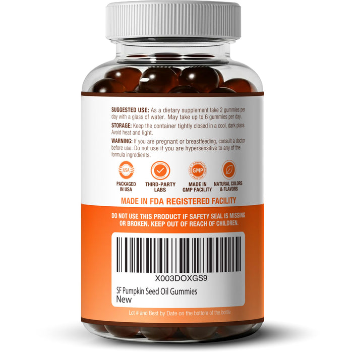 Sugar-Free Pumpkin Seed Oil Gummies Supplement - Hair Skin and Nails, Immune Support, Detox