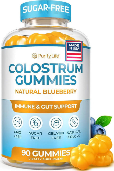 Sugar-Free Colostrum Gummies (1500mg) Bovine Colostrum for Gut and Skin Health, Immune Support