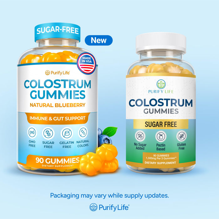 Sugar-Free Colostrum Gummies (1500mg) Bovine Colostrum for Gut and Skin Health, Immune Support