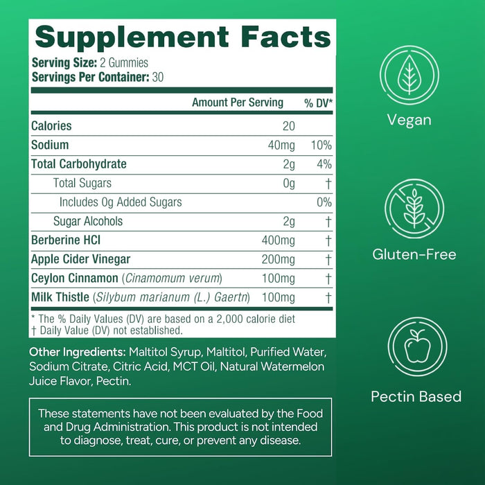 Sugar-Free Berberine Gummies GLP-1 Support Supplement for Digestive Balance
