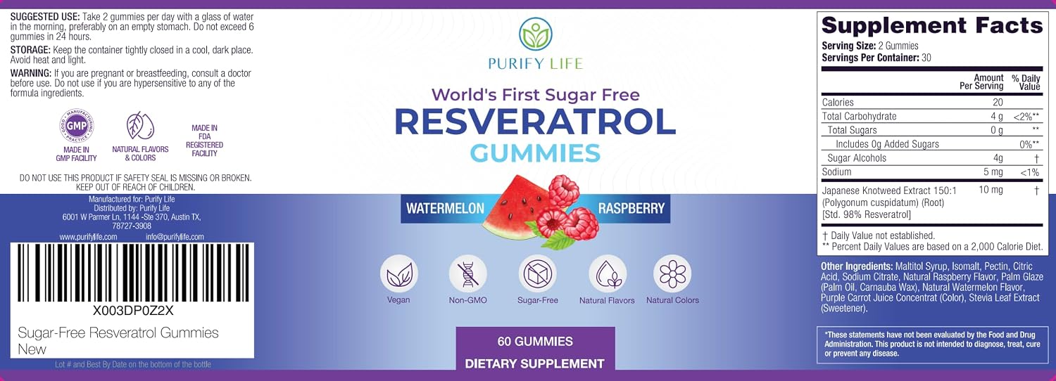 Sugar-Free Resveratrol Gummies, Antioxidant Support Supplement, 60 ct