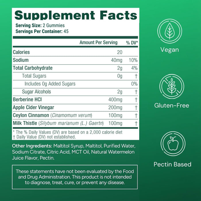 Sugar-Free Berberine Gummies with Apple Cider Vinegar & Ceylon Cinnamon