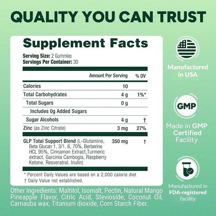 Sugar-Free GLP-1 Support Gummies, Berberine, Cinnamon, Turmeric Supplement