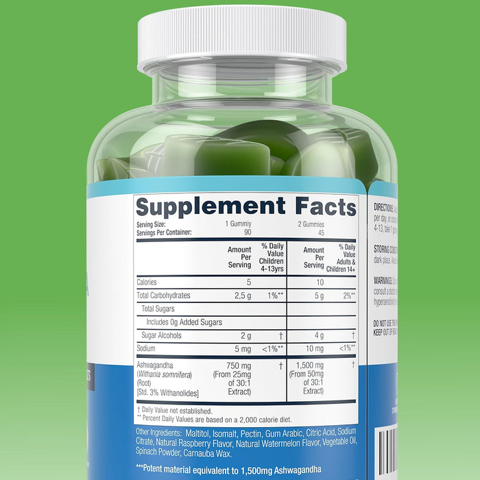 Sugar-Free Ashwagandha Gummies for Stress, Sleep & Mood Support, 90ct