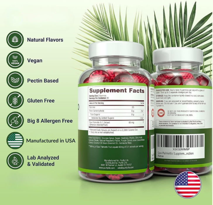 Saw Palmetto Gummies for Men & Women to Support Healthy Hair Growth, 60ct