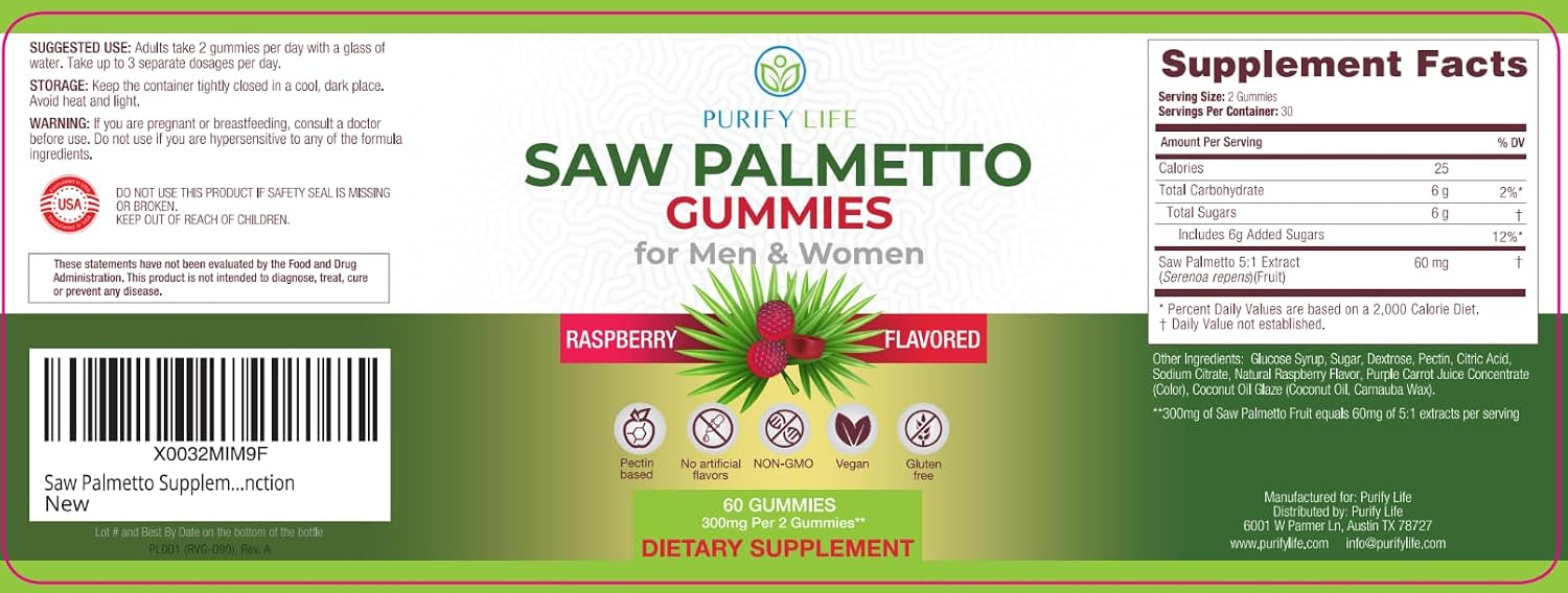 Saw Palmetto Gummies for Men & Women to Support Healthy Hair Growth, 60ct