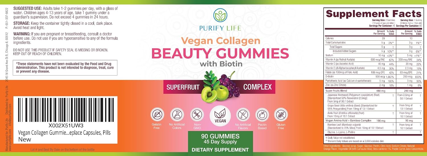 Vegan Collagen Booster Gummies with Biotin, Support Hair, Skin, Nail Health