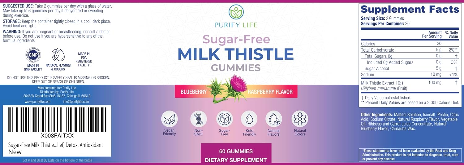 Sugar-Free Milk Thistle Gummies for Liver Cleanse Detox & Repair, Vegan