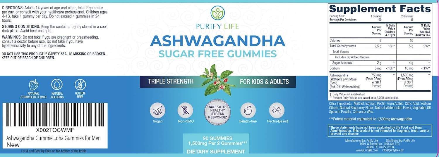 Sugar-Free Ashwagandha Gummies for Stress, Sleep & Mood Support, 90ct