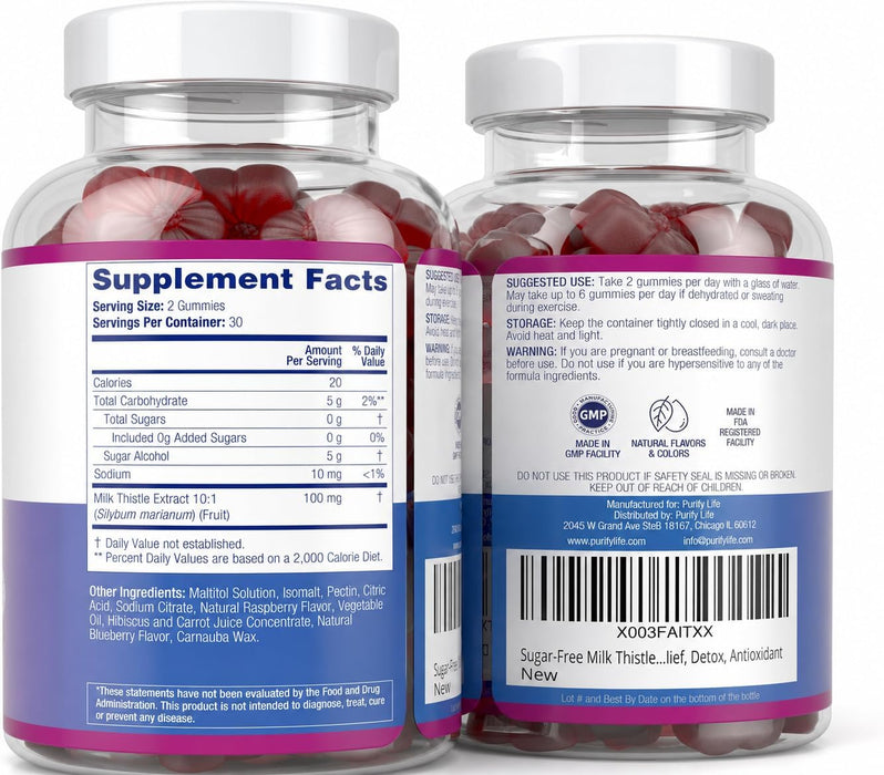 Sugar-Free Milk Thistle Gummies for Liver Cleanse Detox & Repair, Vegan