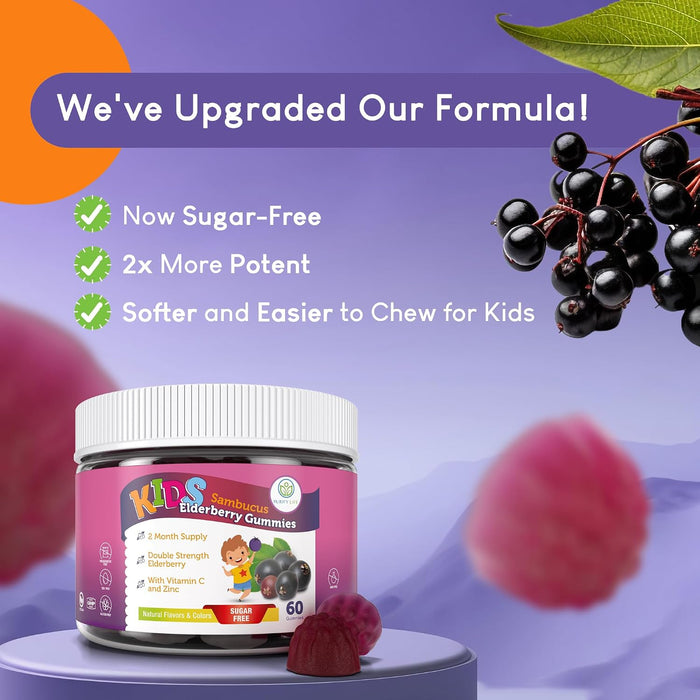 Sugar-Free Kids Elderberry Gummies with Vitamin C & Zinc for Immune Support