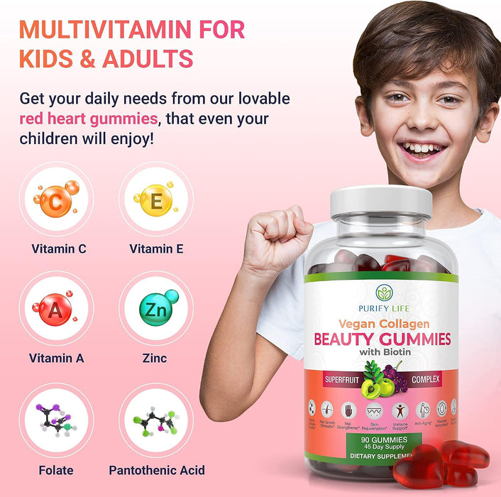 Vegan Collagen Booster Gummies with Biotin, Support Hair, Skin, Nail Health