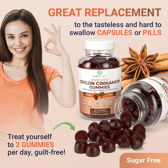 Sugar-Free Ceylon Cinnamon Gummies with Chromium, Vegan, 60 Chews