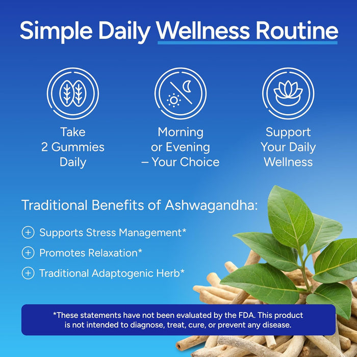 Ashwagandha Gummies for Anxiety & Stress Relief - Vegan Mood Support for Men & Women 90ct