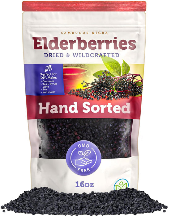 Wildcrafted Dried Elderberries - Bulk Supply - 1lb - Natural High Quality Ingredients