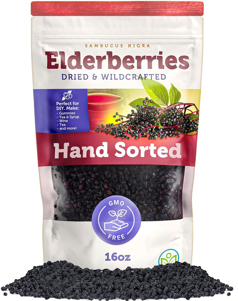 Wildcrafted Dried Elderberries - Bulk Supply - 1lb - Natural High Quality Ingredients