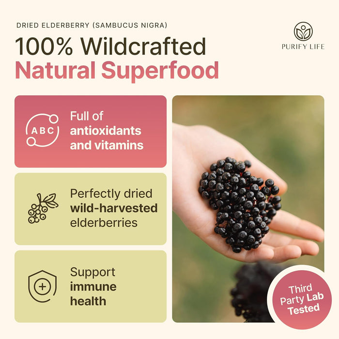 Wildcrafted Dried Elderberries - Bulk Supply - 1lb - Natural High Quality Ingredients