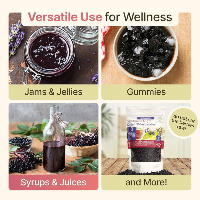 Wildcrafted Dried Elderberries - Bulk Supply - 1lb - Natural High Quality Ingredients