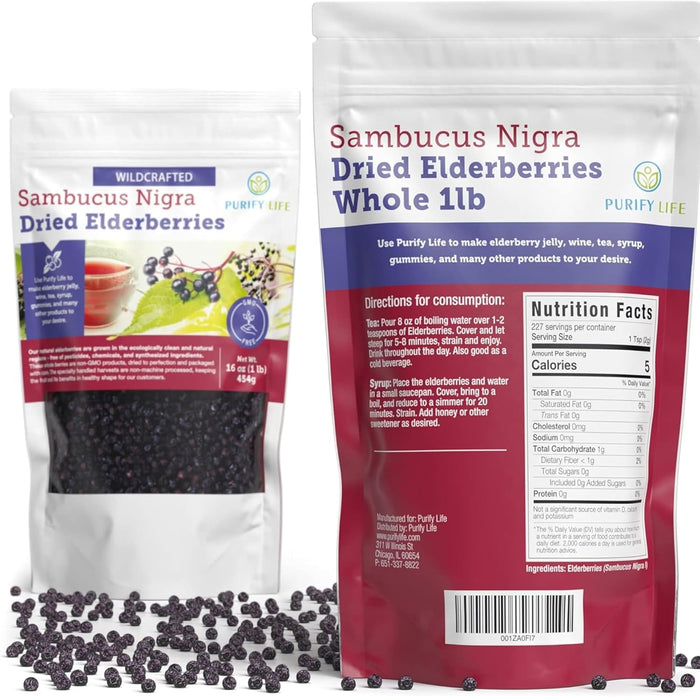 Wildcrafted Dried Elderberries - Bulk Supply - 1lb - Natural High Quality Ingredients