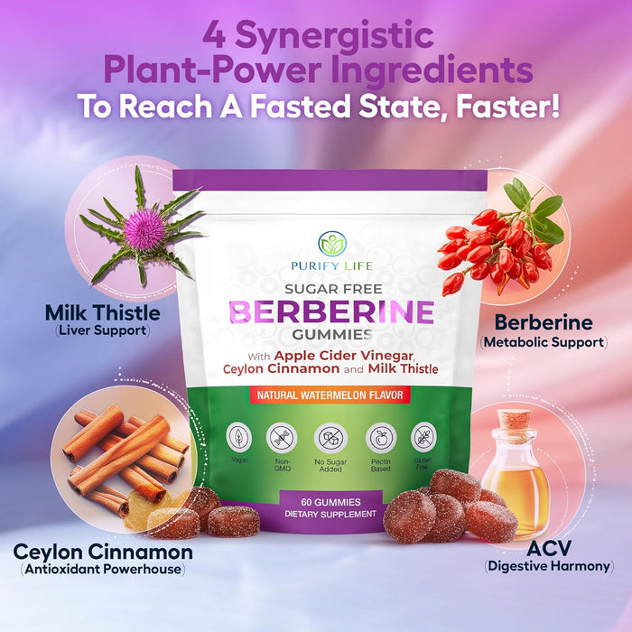 Keto Berberine Complex Gummies (Sugar-Free) with Ceylon Cinnamon, Milk Thistle, ACV [AMPK Metabolic Activator] Berberine Supplement for Metabolism, Energy, Gut Health, Fasting & Body Mass Control