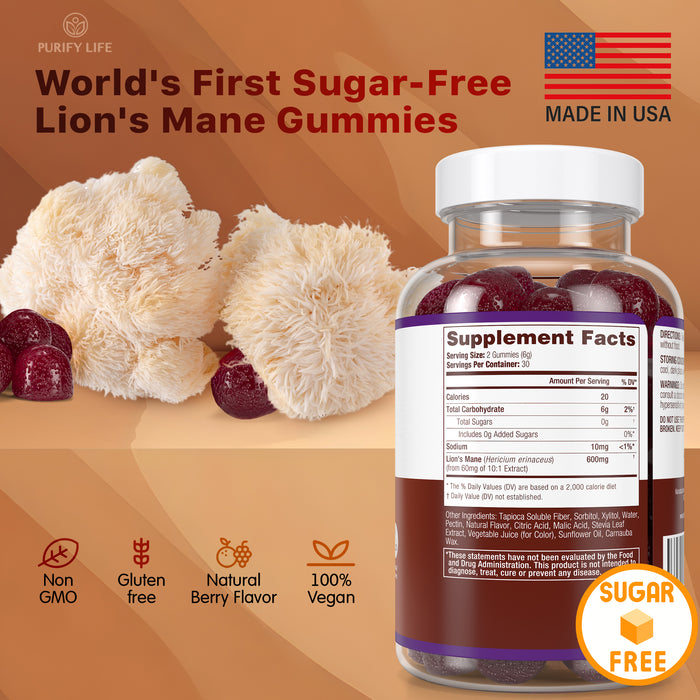 Sugar-Free Lions Mane Gummies for Adults (600mg) Clarity, Focus, Memory & Mood