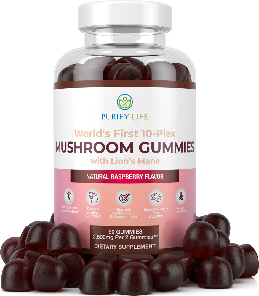 Mushroom Complex Gummies - 10 Mushroom Supplement w Lions Mane Gushrooms (90 Chews 2500mg/serving)