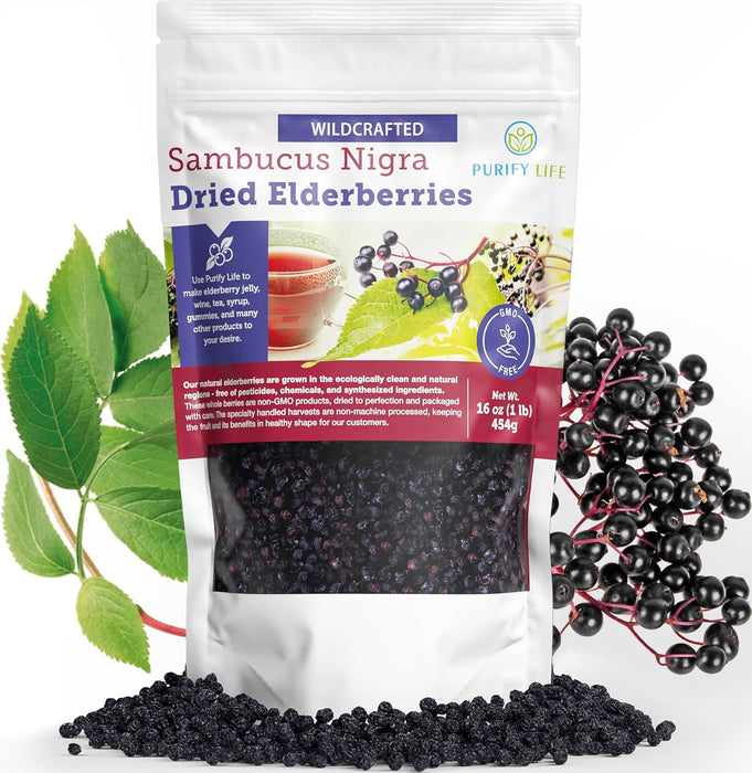 Wildcrafted Dried Elderberries - Bulk Supply - 1lb - Natural High Quality Ingredients