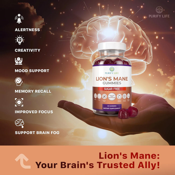 Sugar-Free Lions Mane Gummies for Adults (600mg) Clarity, Focus, Memory & Mood