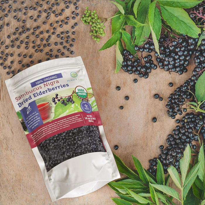 USDA Certified Organic Dried Elderberries - Bulk - 1 lb - Natural Ingredients