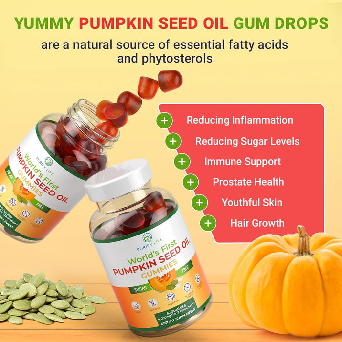 Sugar-Free Pumpkin Seed Oil Gummies Supplement - Hair Skin and Nails, Immune Support, Detox