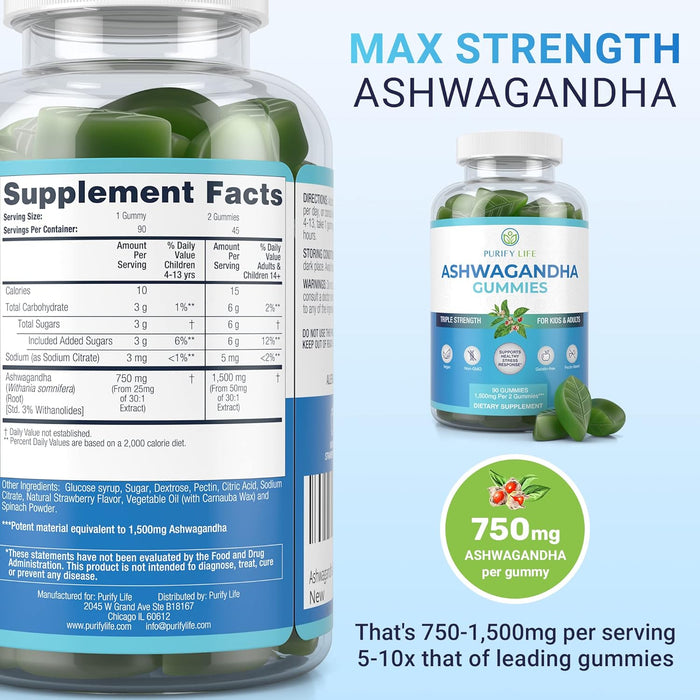 Ashwagandha Gummies for Anxiety & Stress Relief - Vegan Mood Support for Men & Women 90ct