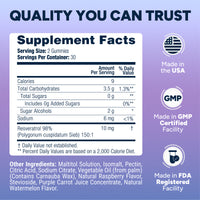 Sugar Free Resveratrol Gummies 1,500mg/Serving - Anti-Aging Chews