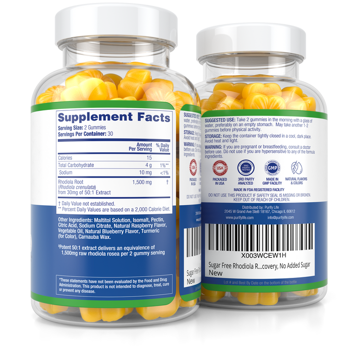 Sugar-Free Rhodiola Rosea Gummies (1500mg/Serving) Adaptogenic Rhodiola Rosea Supplement