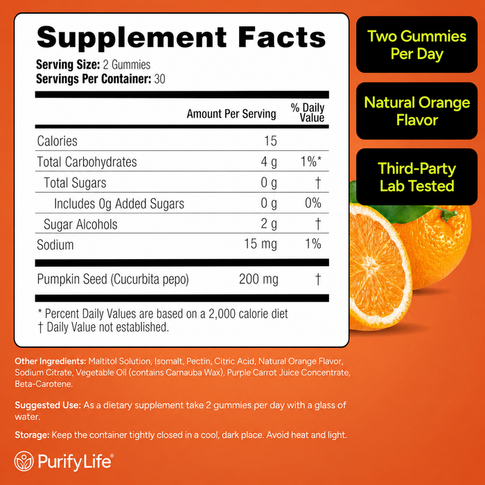 Sugar-Free Pumpkin Seed Oil Gummies Supplement - Hair Skin and Nails, Immune Support, Detox