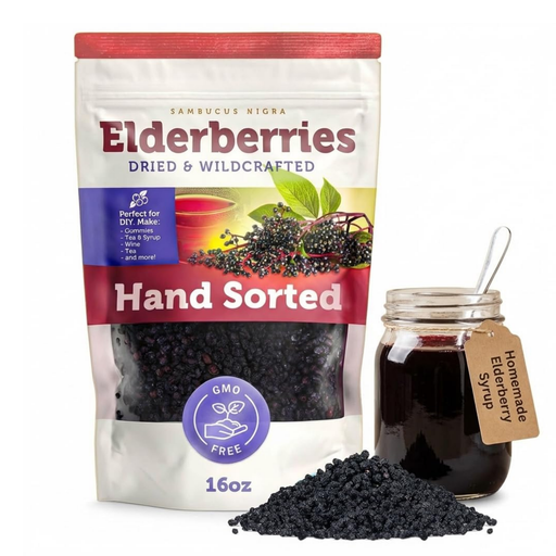 Black Dried Elderberries 1lb, Wildcrafted Elderberry for DIY Syrup & Tea