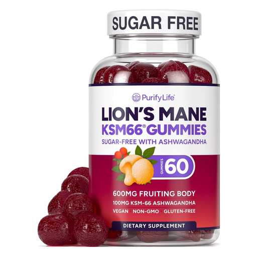 Lions Mane Supplement Gummies with KSM-66 Ashwagandha for Focus Support