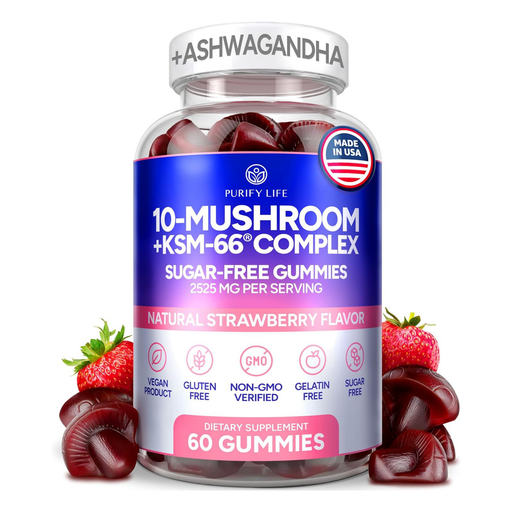 Sugar-Free Mushroom Gummies with KSM 66 Ashwagandha, Natural Stress Support