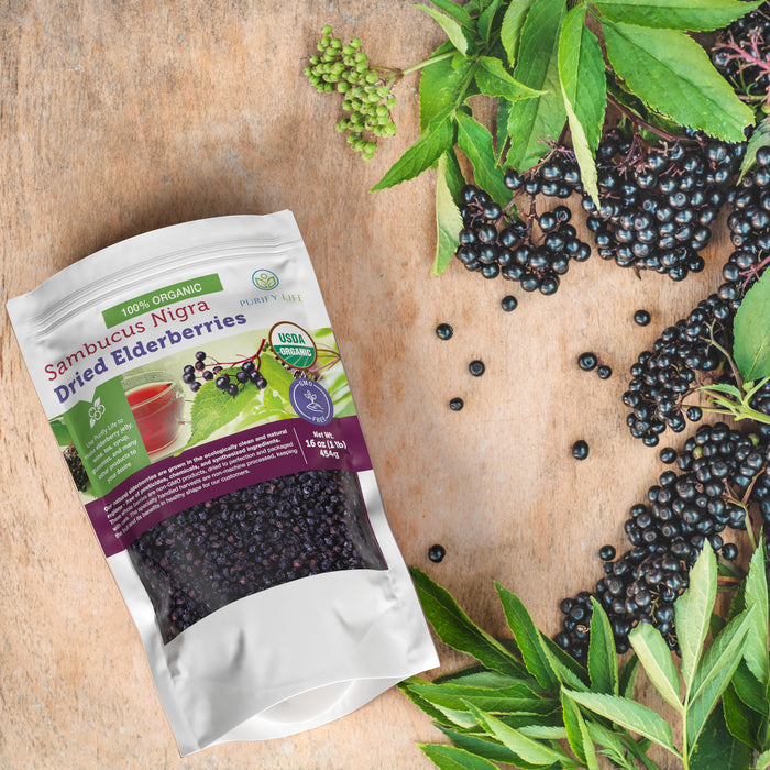 USDA Certified Organic Dried Elderberries - Bulk - 1 lb - Natural Ingredients