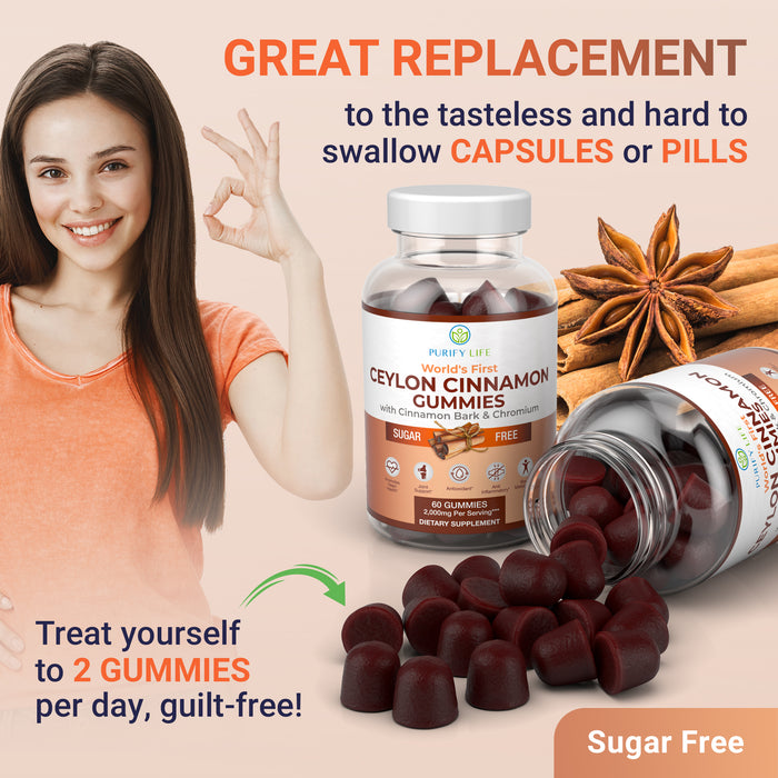 Sugar-Free Ceylon Cinnamon Gummies (2,000mg/Serving) Blood Sugar Support, Heart & Brain Health