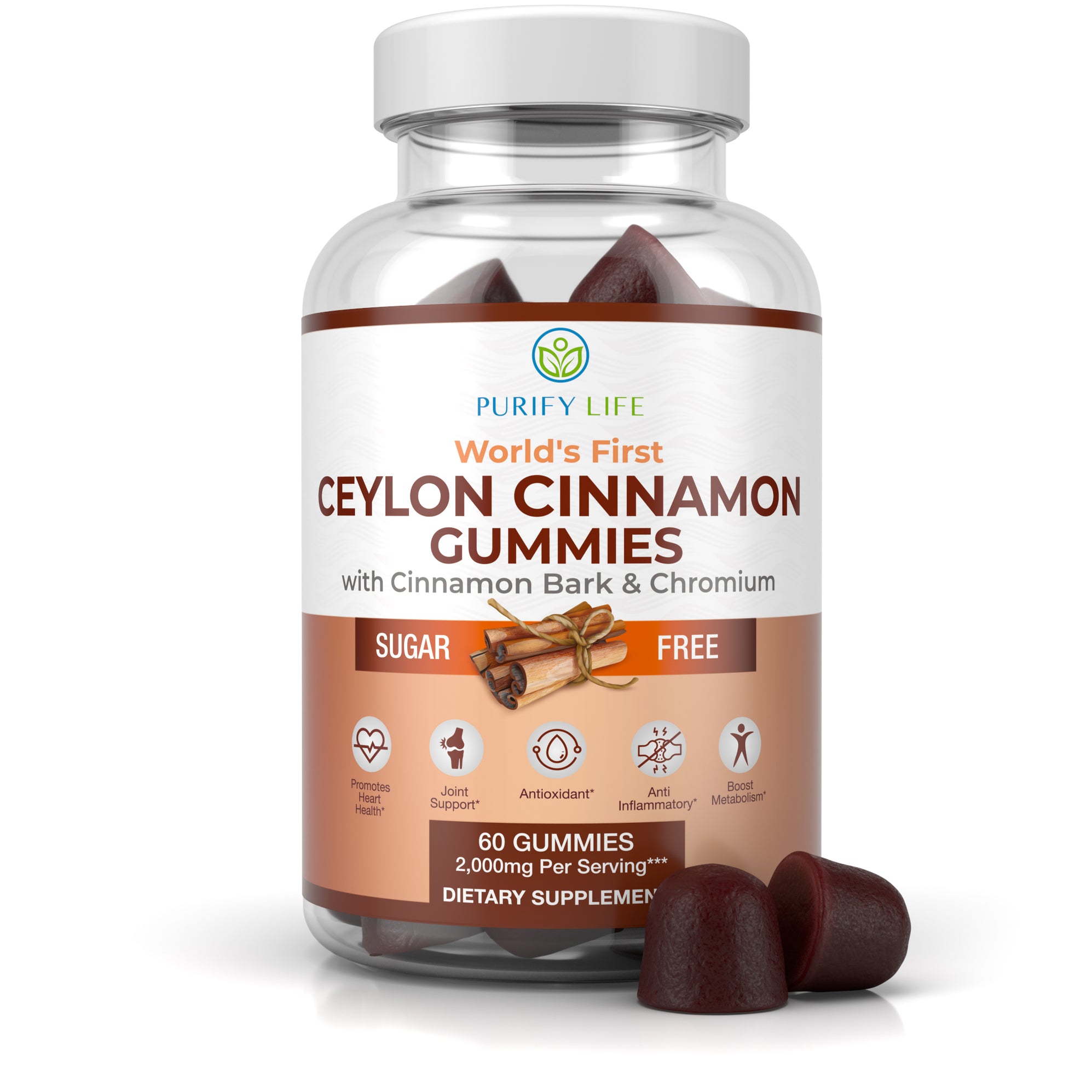 SugarFree Ceylon Cinnamon Gummies (2,000mg/Serving) — Purify Life