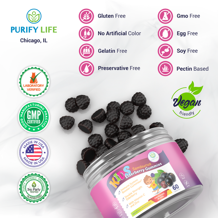 Kids Elderberry Gummies With Zinc and Vitamin C - Premium Immune Support Chewable Gummy for Kids Age 2-13