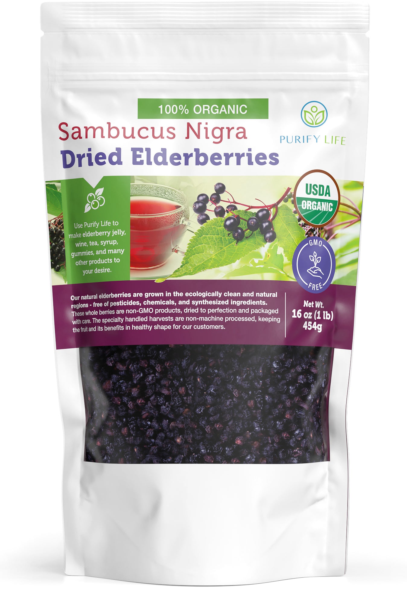 USDA Certified Organic Dried Elderberries Bulk 1 lb Natural Ingr