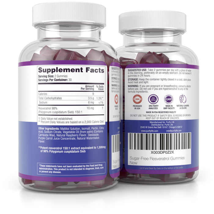 Sugar Free Resveratrol Gummies 1,500mg/Serving - Anti-Aging Chews